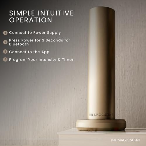 The Magic Scent Bluetooth Diffuser - Smart Ultra-Quiet Cold-Air Waterless Scent Diffuser for Home, Hotel, & Office - Programmable Intensity & Timer - Premium Aroma Oil Included (Gold)