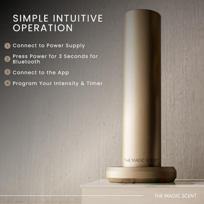 The Magic Scent Bluetooth Diffuser - Smart Ultra-Quiet Cold-Air Waterless Scent Diffuser for Home, Hotel, & Office - Programmable Intensity & Timer - Premium Aroma Oil Included (Gold)