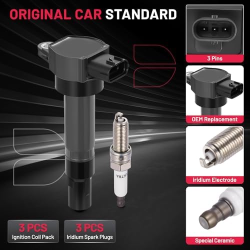 BDFHYK 3 Ignition Coil Pack UF543 and 3 Iridium Spark Plug SP541 Compatible with Smart Fortwo 2008-2015 1.0L l3 Coil for 12597745 42597745