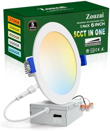 zouzai 1 Pack 6 Inch 5CCT LED Recessed Ceiling Light, 1080LM, 2700K-6000K