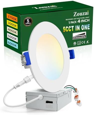 zouzai 1 Pack 4 Inch LED Recessed Ceiling Light, 810LM, 5CCT, Dimmable