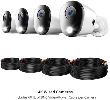 Night Owl Add On Wired 4K HD Indoor/Outdoor Deterrence Cameras with 2-Way Audio (4-Pack) (Requires Compatible DVR - Sold Separately) (4 Camera)