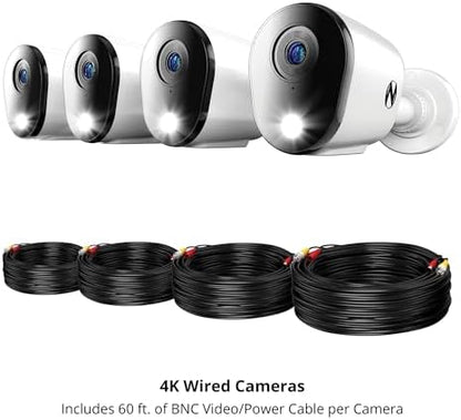 Night Owl Add On Wired 4K HD Indoor/Outdoor Deterrence Cameras with 2-Way Audio (4-Pack) (Requires Compatible DVR - Sold Separately) (4 Camera)