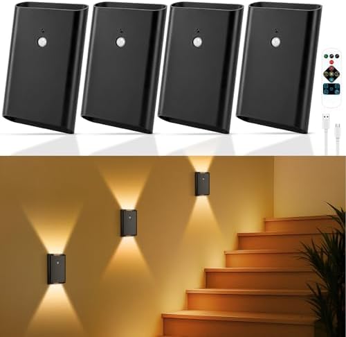 Eneru Motion Sensor Wall Sconce, Rechargeable Wireless Lights Indoor 4 Pack