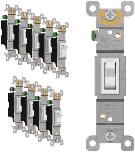 ENERLITES 10 Pack Toggle Light Switch, Single Pole Wall Switch, White