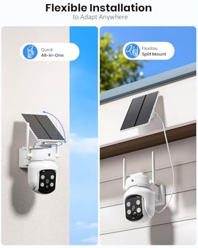 Security Cameras Wireless Outdoor, Solar Camera with 2-in-1 Solar Panel, 4MP PTZ WiFi Camera, 360° Coverage, Dual-Band 2.4/5GHz, Color Night Vision Spotlight, Human Detection, No Monthly Fee, 2 Packs