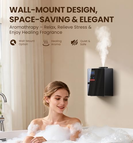 Waterless Essential Oil Diffuser with 2 x 100ML Oils, 5000 Sq.Ft Whole House Scent Machine, 200ml Cold Air Fragrance Diffuser with Bluetooth App Control for Home Hotel Office, Black