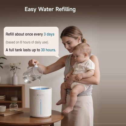Space Player 3L Cordless Quiet Cool Mist Humidifier for Bedroom, Dual Mist