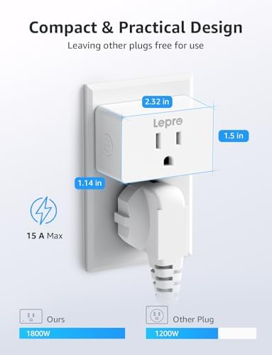 Lepro P1 Smart Plug Mini 15A, Smart Home Wi-Fi Outlet Plug, Compatible with Alexa & Google Assistant, APP Control, Safety Lock, Timer & Group Controller, 2.4G WiFi Only, UL & FCC Certified, 2 Pack