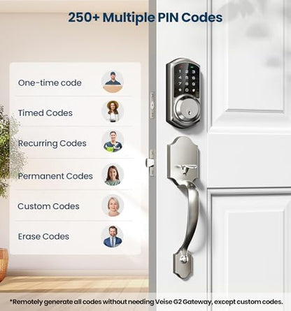 Veise VE06 Smart Lock for Front Door, App Control, Satin Nickel