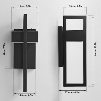 Dusk to Dawn 18IN Large Outdoor Wall Lights Integrated LED Outdoor Wall Sconces Lighting, Exterior Lighting Fixtures Outside Wall Mount Lights for House Porch Front Door Garage, Matte Black 2 Pack