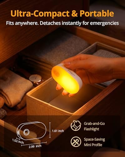 Lyridz Rechargeable Battery Night Light with Motion Sensor, Portable, Auto-Off, Dimmable for Bathroom, Bedroom, Kitchen, Stairs, Hallway, Pets, Travel, 4-Pack, Amber