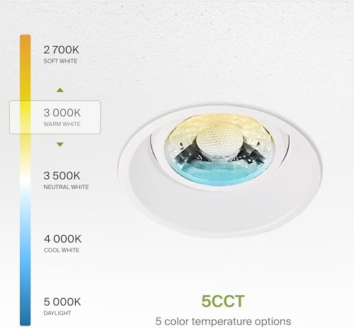 ASD 2 Inch Trimless Gimbal LED Recessed Ceiling Light Fixture, Adjustable Directional Downlight with Junction Box, 5CCT 2700K-5000K, 8W 717 Lumens, CRI90+, Anti-Glare, Dimmable, IC & Wet Rated, ETL