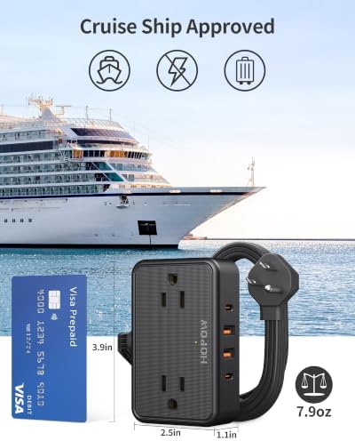 HOPOW Flat Plug Extension Cord, 4AC&2A2C, 3 FT Power Strip for Travel