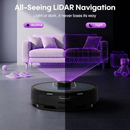Bagotte Robot Vacuum and Mop Combo,6000Pa Robotic Vacuum Cleaner with LiDAR Navigation,Self-Emptying Station for 90 Days Hands-Free,Wi-Fi/App/Voice Control,for Carpets&Hard Floors