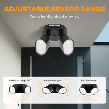 LUTEC 35W 4000LM LED FloodLights with 2 Sensors, Motion Sensor Outdoor Lights 5000K Dusk to Dawn, IP65 Waterproof 240 Wide Angle Motion Outdoor for Garage, Patio, Yard(2 Pack)