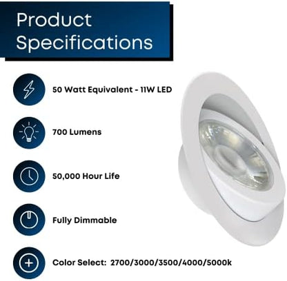 Feit Electric 4in LED Canless Recessed Downlights, 5CCT, 50W Eq, 4 Pack
