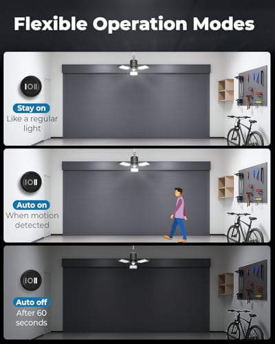 Motion Sensor Garage Light Plug in, 8000LM 6500K Shop Light 3 Modes