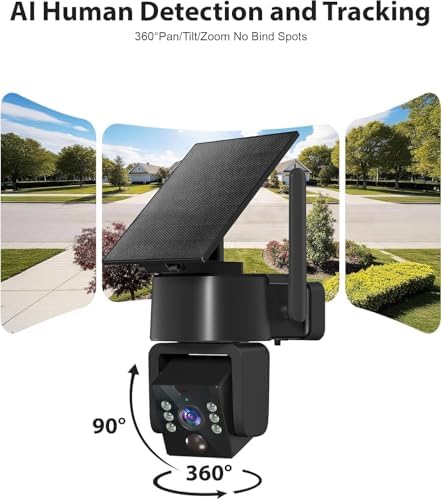 5G & 2.4G Wi-Fi Outdoor Camera Wireless,Solar Security Cameras Wireless Outdoor, 2K 360° PTZ Camera, Solar/Battery Powered, PIR Human Detection, Color Night Vision,Two-Way Talk, Compatible with Alexa