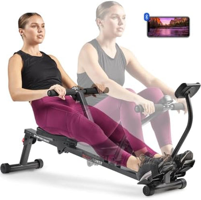 Sunny Health & Fitness Compact Hydraulic Rower with 12-Level Resistance | Full-Body Cardio, Joint-Friendly, Lightweight & Portable, Quiet & Smooth Row, Easy-Assembly, Free SunnyFit App