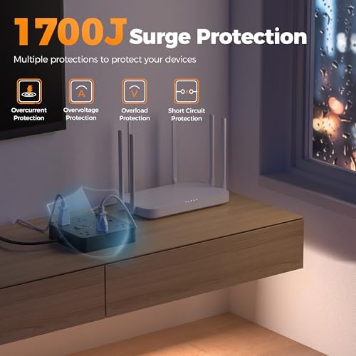 TESSAN Surge Protector Power Strip, 5Ft Flat Plug Extension Cord, Black