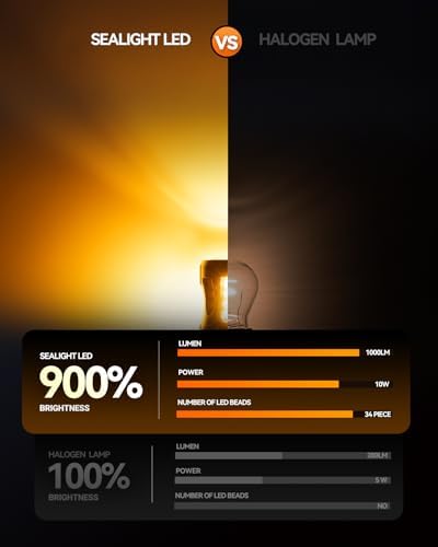 SEALIGHT 3157 Switchback LED, 2025 Latest 3157 LED Bulb Dual Color Amber Yellow/White 3156 3457 4157 T25 Lamps with HD Len & Extra Resistor for Turn Signal/DRL/Parking Lights, 34-SMD Chipset, 2PCs