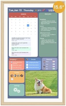 15.6-Inch Smart Digital Calendar & Photo Frame for Family, Wall Planner with Light Wood Frame, Auto-Sync to Apple, Google & Outlook, Touchscreen Display with Chore Chart, To-Do Lists & Meal Planner, No Subscription