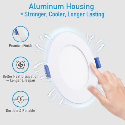 TORCHSTAR 12-Pack 4 Inch Ultra-Thin LED Recessed Light, 10W, 2700K
