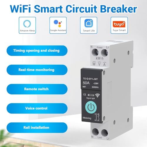 WiFi Circuit Breaker, 1P+N 50A 230V Smart Home Wireless