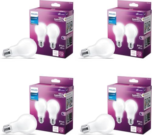 PHILIPS LED 75W A19 4-Pack Ultra Definition Daylight (5000K) 1100 Lumen (9W = 75W) Dimmable Frosted Flicker-Free Light Bulbs
