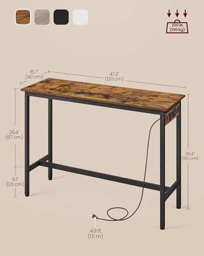 VASAGLE Bar Table with Power Outlets, Computer Desk, 47.2" W