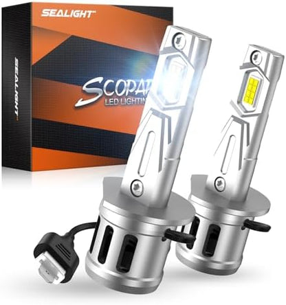 SEALIGHT H1 LED Bulb, 60,000LM 6500K Output Canbus Ready, H1 Bulbs For Powersports IP68 80000Hrs Lifespan, 1：1 Size 3Mins Installation, 2 Pack