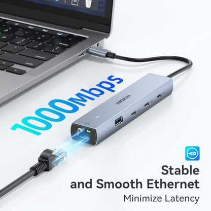 MOKiN 10Gbps USB C Hub Ethernet, 7 in 1 USB C Adapter for MacBook Pro/Air with 4K@60HZ HDMI, 3*USB-C 10Gbps Data, RJ45, USB 2.0, 100W PD, USB C Dongle for MacBook Pro/Air/Dell/HP/Thinkpad/Lenovo.