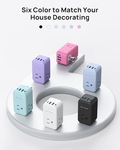 TROND Outlet Extender with USB C, 3 AC Outlet Splitter with 360 Rotation