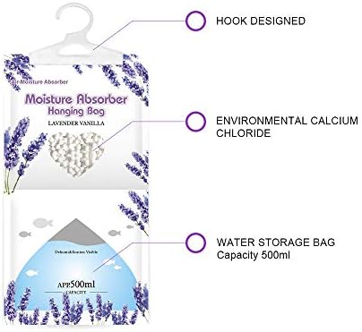CANAGER Hanging Moisture Absorber, Lavender Vanilla Moistureproof Hanging Bag，Dehumidifier Bag (8 packs) Hanging Closet Dehumidifier Bags, Moisture Absorb 12.5 oz