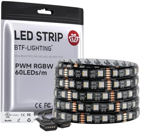 BTF-LIGHTING RGBW LED Strip Cool White 16.4ft 60LED DC12V UL Listed IP65