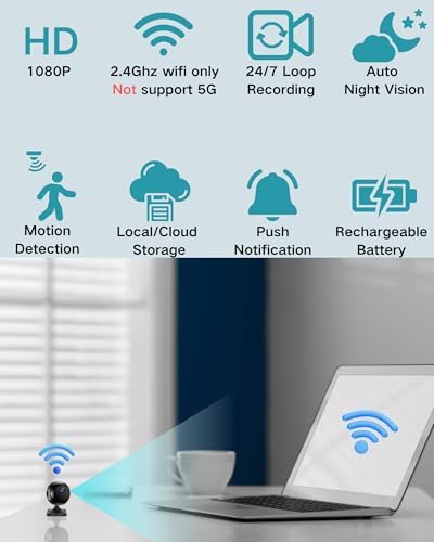 1080P HD WiFi Camera Wireless Nanny Cam 24/7 Remote Viewing Pet Kids