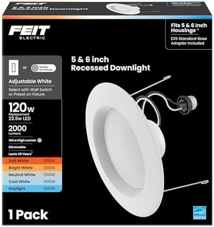 Feit Electric 5/6in LED Recessed Downlight Retrofit Kit, 120W Eq, 1 Count (Pack of 6)