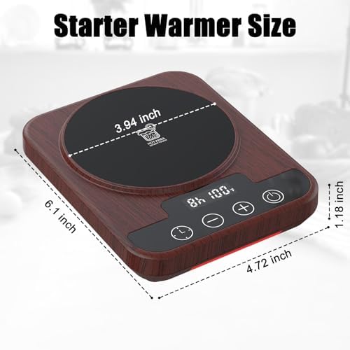 Sourdough Starter Warmer Mat, 12H Timer Warming Heating Pad, Precise 1°F Thermostat Control (70-100°F), Smart Memory Warming On/Off, Fits Jars Up to 40oz, Perfect for Home Baking (Wood)