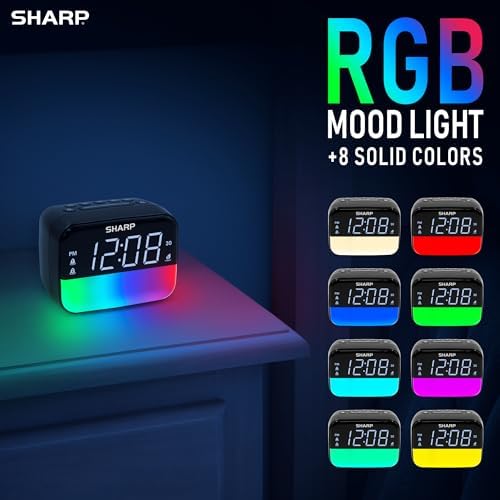 Sharp RGB Alarm Clock with Bluetooth Speaker, Sleep Sounds, Night Light