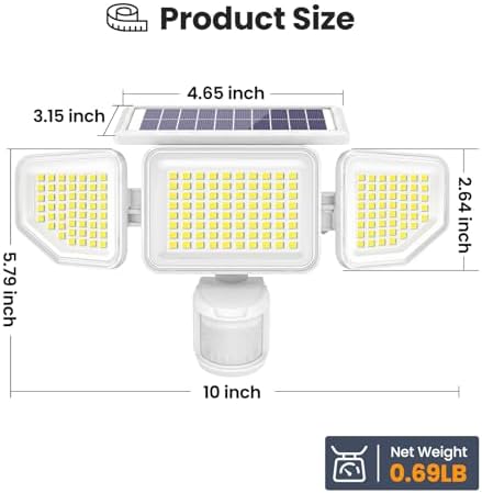 Onforu 4500LM Solar Lights Outdoor, 3 Heads Security Lights with Remote Control, IP65 Waterproof Motion Sensor Lights, 3 Modes Flood Lights for Wall, Porch, Yard, Outside, 2 Pack, White