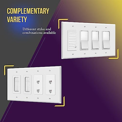 ENERLITES 4-Gang White Mid-Size Decorator Switch Outlet Wall Plate Cover