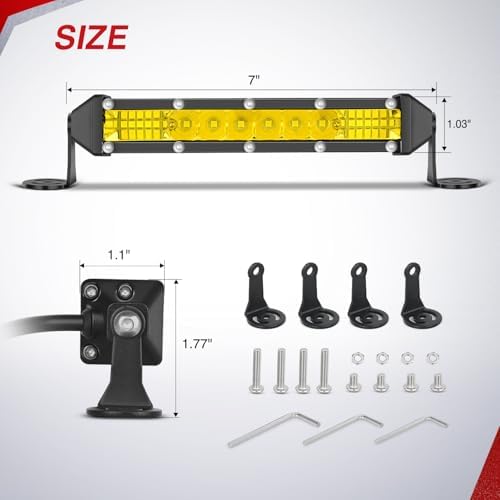 Nilight Slim LED Light Bar 2 PCS Yellow 7 Inch Single Row 16LEDs