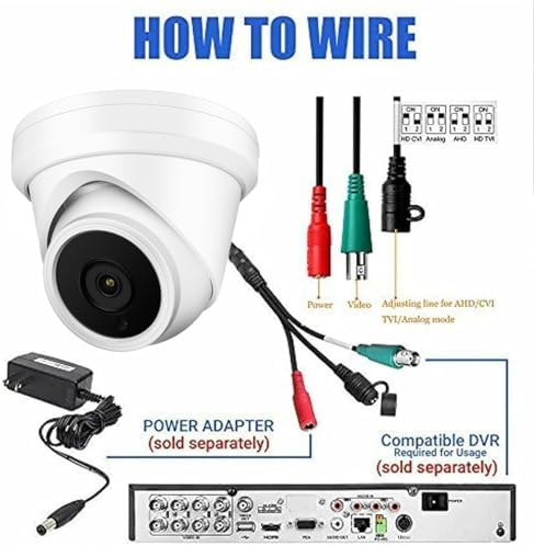 Real HD 4K 8MP Turret Dome TVI CVI AHD Analog 4 in 1 CCTV Security Camera, 65ft IR Night Vision, 2.8mm 100° Wide Viewing Angle, Outdoor, Full Metal Housing, ONLY Compatible with 8MP 4K DVR