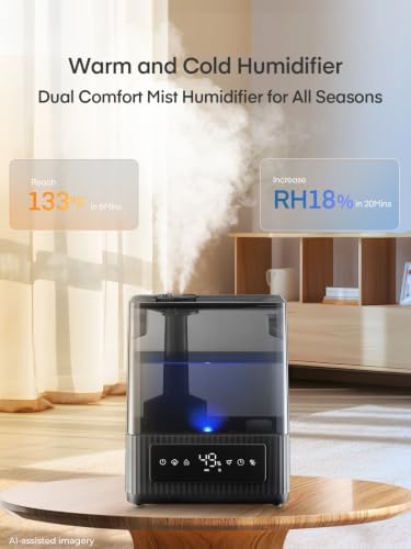 FOHERE 5L Quiet Humidifier for Bedroom Large Room, Cool Mist Ultrasonic Humidifier with Smart Humidity Sensor and Aroma Box, 48H Long-Lasting, 3 Speeds, Baby Safe for Home Office Plant, White