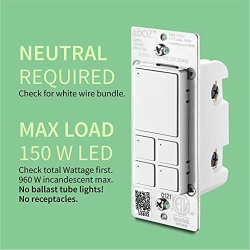 Zooz 800 Series Z-Wave Long Range Scene Controller ZEN32 800LR, White | Z-Wave Hub Required