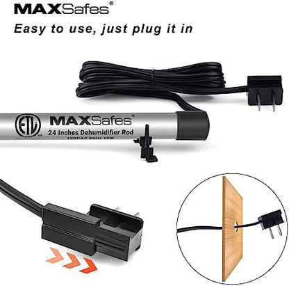 MAXSafes Gun Safe Dehumidifier Rod, Dry Rod - Easy Installation Plug-in Electric Dehumidifier Eliminates Moisture for Gun Safes & Cabinets, ETL Approved (12in)