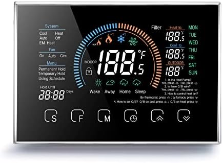 Smart Thermostat, Heat Pump Room Thermostat Temperature Controller 4.8 Inch Color LCD Screen Programmable Touch Control for Home Office Hotel