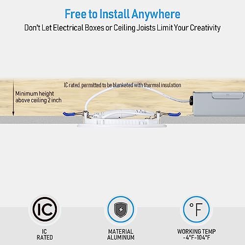 TORCHSTAR 12-Pack 4 Inch Ultra-Thin LED Recessed Light, 10W, 2700K