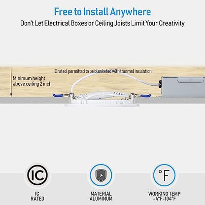 TORCHSTAR 12-Pack 4 Inch Ultra-Thin LED Recessed Light, 10W, 2700K